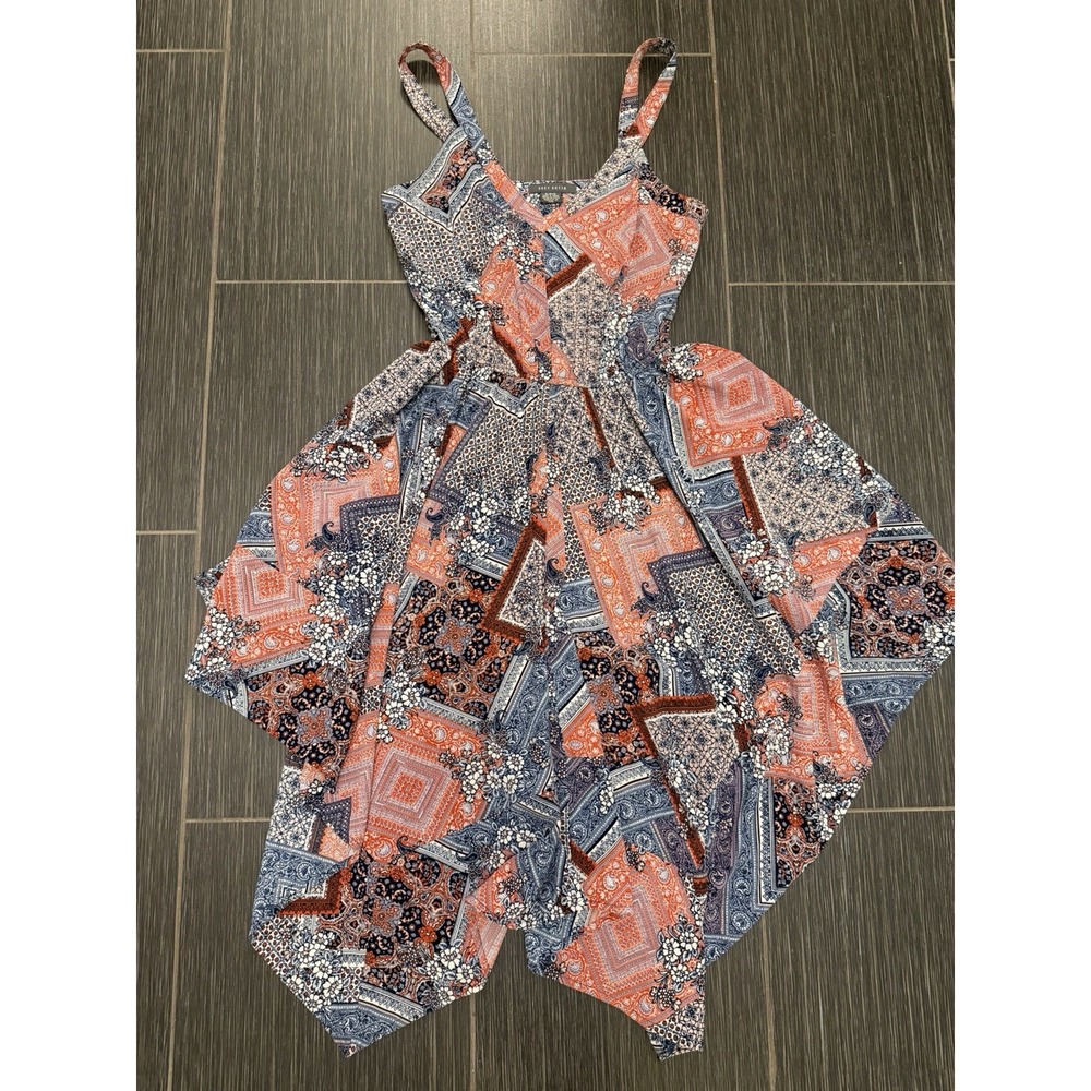 Suzy Shier Hankerchief Dress Sz S Patchwork Western Paisley Tile Indie Boho